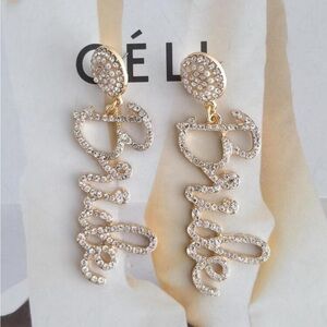 Faux Diamond Letter Bride Earrings
